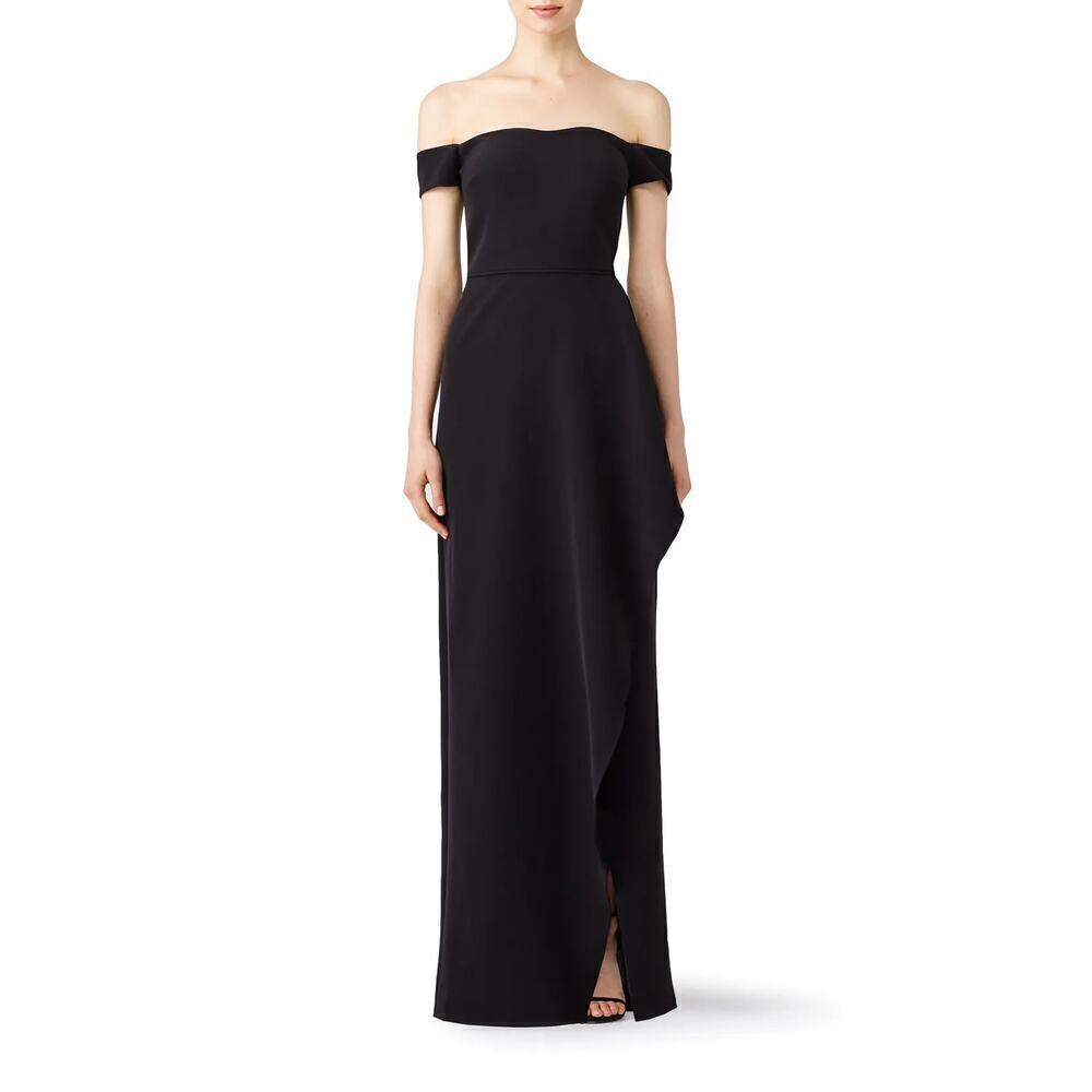 JS Collections Off Shoulder Split Gown Ruffle Maxi Evening Dress Black Size 6